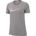 Nike W NK Dry Tee Dfc Crew T-Shirt Femme Carbon Heather/HTR/(Pink Rise) FR: L (Taille Fabricant: L)