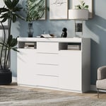 Okwish - Buffet Commode led moderne, meuble de cuisine, buffet haut (blanc 139 x 36,5 x 92 cm, design et styles modernes, nombreux rangements et