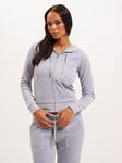 Juicy Couture Classic Velour Fitted Hoodie With Tonal Jc Embroidery, Silver, Size Xs, Women