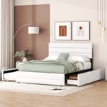 Modernluxe - Lit gigogne avec 2 tiroirs - tête de lit réglable - sommier à lattes - 140x200cm - blanc