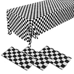 3 Pack 108" X 54" Black and White Rectangular Checkerboard Table Cloth Disposable Plastic Tablecloth for 8ft Long Rectangle Tables, Waterproof Table Covers for Party Supplies,Birthday Party Decor