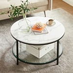 Hofuton Table Basse, Façon Marbre, Support en Verre Trempé, Style Moderne, Blanc Marbré et Noir