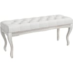 Homcom - Banc banquette capitonnée style classique 110 cm bout de lit rembourré en lin piètement Bois hévéa sculpté blanc crème