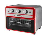 Team Kalorik TKG AFO 2000 RD Four à air chaud, friteuse et déshydrateur, capacité de 22 l, avec tournebroche, plaque de cuisson émaillée, 1700 W, rouge/gris