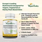 Vegan Multivitamins & Minerals High Strength Vitamin B12, D3 & K2. 180 Tablets