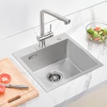 Auralum - vier 1 Bac 45x45x19 cm Évier Cuisine en Inox avec Système de Drainage Évier Montage à Encastrer ou à Fleur pour table à partir de 50 cm