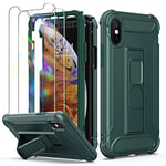 ORETECH Coque pour iPhone XS avec [2 Verre Trempé Protection écran] et [Support Béquille],2 en 1 Anti-Rayure Coque iPhone X Antichoc PC Rigide TPU Souple Etui iPhone XS Coque 5,8''Vert Foncé