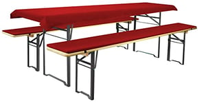 Brandsseller Lot de 2 coussins de banc de bière pour tables de bière et bancs courants 220 x 25 x 1,6 et 1 nappe de 240 x 70 cm Rouge uni