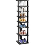 Tagère à Chaussures à 7 Niveaux en Bois, 27,5x26,5x110 cm, Range-Chaussures Vertical et Compact en Hauteur Différente, Organisateur de Rangement pour