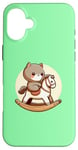 Coque pour iPhone 16 Plus Chat sur cheval à bascule