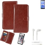 CASE FOR HTC Desire 12s BROWN + EARPHONES FAUX LEATHER PROTECTION WALLET BOOK FL