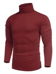 COOFANDY Pull Homme Col Roulé Ajusté T-Shirt Manches Longues Moderne Serré Col Montant Hiver Thermal sous-Pull Basique Pullover Top Haut Confortable Bordeaux L