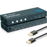 Commutateur Kvm Hdmi 4 Pc 1 Moniteur Usb 3.0,Kvm Switch 4 Ports Prenant En Charge 4 Pc Partageant Un Clavier,Un Moniteur Et Une Souris.,Avec 1 Câble Hdmi Et 4 Câbles Usb,Hdcp 2.2,Plug And Play