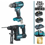 Pack Makita pro start bl Motor 18V 2 batt 3Ah Perceuse 50Nm DDF485 + Perforateur 1,2J DHR171