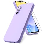 Vansdon Coque Compatible avec Samsung Galaxy A15 4G/5G, 2 Film de Protection en Verre trempé, Housse Souple en TPU en Silicone Liquide, Housse en Caoutchouc Antichoc - Helles Lila