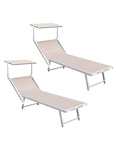 2 pcs Chaise longue de plage en aluminium avec parasol LUXURIOUS 180X60X40 TAUPE