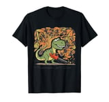 Funny T-rex Dinosaur Blowing Fall Leaves with Leaf Blower T-Shirt