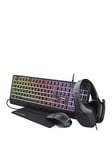 Trust Gxt 792 Quadrox 4-In-1 Gaming Bundle - Gaming Headset, Light Up Keyboard &Amp; Mouse, Mousepad &Ndash; Black