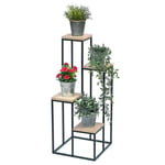 Tagère à fleurs Dandibo en métal noir et bois de 90 cm, échelle à plantes, support de fleurs 96349, colonne de fleurs moderne, support de plantes,
