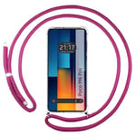 Tumundosmartphone Étui pendentif transparent pour Xiaomi Poco M6 Pro 4G avec cordon rose fuchsia