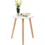 Table Basse Ronde Style Scandinave Moderne Dim. Ø40 x 48H Table d'Appoint pour Salon, Chambre et Balcon en mdf et Bois de pin Blanc - Costway