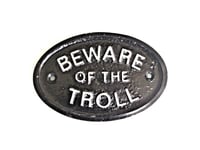 SILVER BEWARE OF THE TROLL CAVE DWELLER DOOR PLAQUE WALL OR GARDEN SIGN NEW