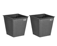 Gartenfreude Lot de 2 Pots de Fleurs en polyrotin Gris, 32 x 32 x 32 cm, 4000-1066-056