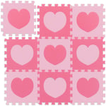 Relaxdays - Tapis de sol puzzle bébé éveil, motif cœur, 18 pièces, mousse sans polluants, LxP: 91,5 x 91,5 cm, rose/ fluo