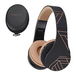 PowerLocus Wireless Bluetooth Over-Ear Stereo Foldable Headphones, Wired Headsets Noise Cancelling with Built-in Microphone for iPhone, Samsung, LG, iPad (Black/Brown)