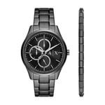 Armani Exchange Men's Watch Multifunction, Black Stainless Steel and Bracelet Set, AX7154SET