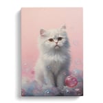 Persian Cat Bubble Gum Painting Canvas Print for Living Room Bedroom Home Office Décor, Wall Art Picture Ready to Hang, 30x20 Inch (76x50 cm)