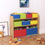 Childrens Storage Shelf Kids Bookshelf Rack w/ 9 Toy Organizer Boxes Playroom UK