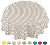 Home Direct Round Oilcloth PVC Wipe Clean Tablecloth Table Cover 140cm 55" Polka Dot Beige Grey