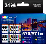 Gpc Image Compatible Cartouches D'Encre Remplacement Pour Canon 570 Xl 571 Xl Pour Pixma Mg5750 Ts5050 Mg5753 Mg6850 Mg6852 Ts5055 Ts6050 Ts6051 (Pgbk Noir Cyan Magenta Jaune, 24-Pack)[Q1282]