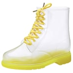 LUXMAX Womens Chunky Low Heel Lace Up Waterproof Wellington Combat Clear Ankle Rain Boots Size 6.5UK,Yellow