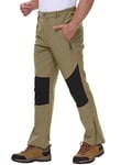 donhobo Mens Waterproof Walking Trousers,Hiking Golf Elasticated Waist Cargo Work Trouser Fleece Lined Snow Ski Pants with Zip Ankle Cuffs 38 Khaki