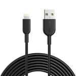 Anker cable iPhone, PowerLine II Câble Lightning vers USB résistant certifié MFi pour iPhone XS/XS Max/XR/X/8/8 Plus/SE/7/7 Plus/6s/6/6 Plus/5S/5/iPad Pro(Noir, 3m)