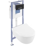 Pack WC suspendu sans bride VILLEROY ET BOCH Avento + Bâti support ViConnect Pro + abattant + plaque noir mat