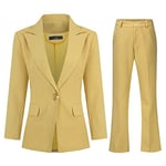 YUNCLOS Tailleur Femme Ensemble Pantalon Casual Blazer 2 Pièces Bureau Slim Un Bouton Costumes Officiel,Jaune,S