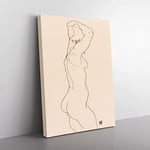 Study Of A Naked Woman Vol.1 By Egon Schiele Classic Painting Canvas Wall Art Print Ready to Hang, Framed Picture for Living Room Bedroom Home Office Décor, 60x40 cm (24x16 Inch)