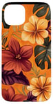 Coque pour iPhone 15 Plus Motif bordeaux tropical orange vif