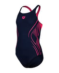 Arena Girls Reflecting Pro Back One Piece Swimsuit, Navy-Shocking Pink, 12-13 Years UK