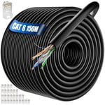 Cable Cat 6 150m, Cable Ethernet 150m Long Exterieur Câble Réseau RJ45 Cable d'installation, 23AWG Cable Internet Haute Vitesse 250MHz 1000Mbps, Noir Gigabit Imperméable CCA UTP Cable LAN pour.[G2983]