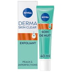 NIVEA Derma Skin Clear Soin Exfoliant Quotidien Nuit (1 x 40 ml), Soin de nuit 8% acides salicylique & glycolique & niacinamide, Crème visage anti points noirs pour peaux à imperfections