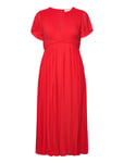 Pleated Vneck Midi Drs Knälång Klänning Red Michael Kors