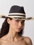 French Connection Thick Double Stripe Straw Hat, Black/Natural