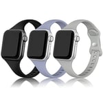 PARMPH 3 Packs Silicone Strap Compatible with Apple Watch 38mm 40mm 41mm 42mm(Series 10), Narrow Sport Soft Silicone Slim Thin Replacement Wristband for iWatch Series 10 9 8 7 6 5 4 3 2 1 SE Women Men