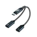 Carpoint USB-C > 2 adaptateurs Audio et de Charge USB-C, répartiteur USB C 2 en 1, Adaptateur Double USB C, Noir