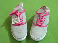 LADIES GIRLS GREY CANVAS SHOES RUBBER PUMP LACE UP FLAT TRAINERS DECK 5 UK