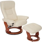 Mca fauteuil relax Hamilton, fauteuil de télévision, tabouret, cuir, charge 130kg, crème, doré